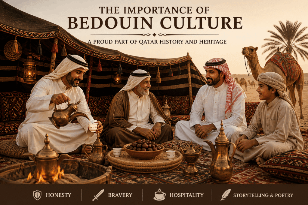 Traditional Qatari hospitality with coffee and dates